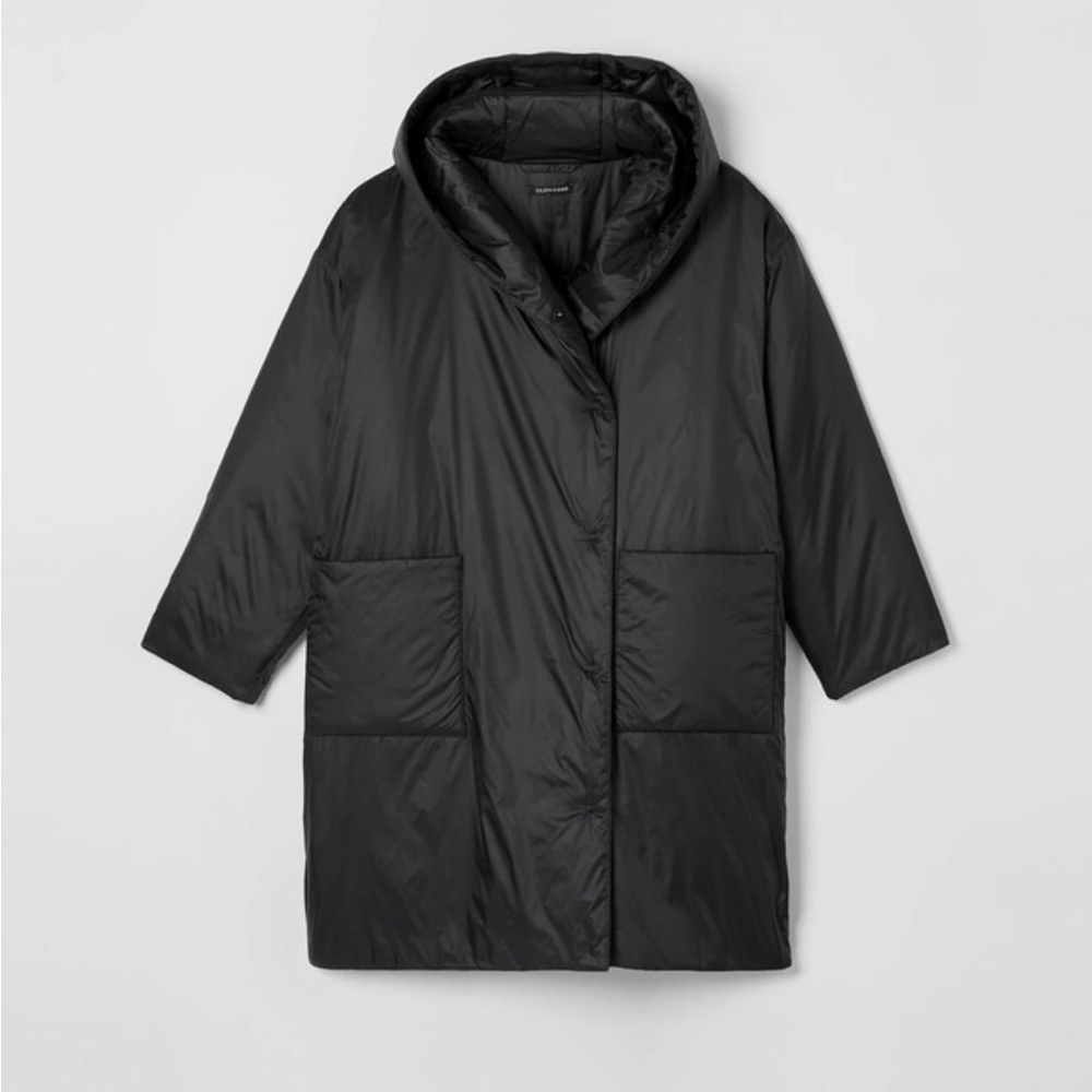 Eileen Fisher Eggshell Recycled Nylon Hooded Long Coat XL - Picture 14 of 14